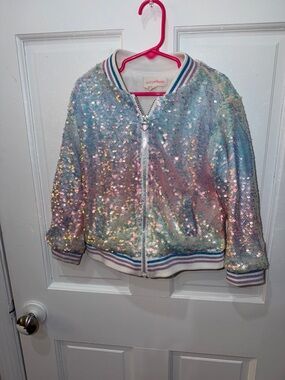 ⭐️ Iridescent Sequin Bomber Jacket - Pastel Rainbow Young Hearts Girls Size 6